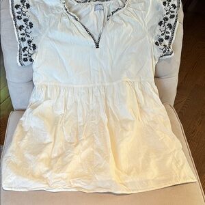 Old Navy Cream Blouse with Black Embroidery